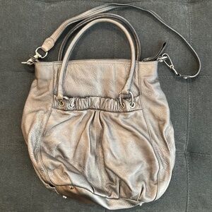EUC B Makowsky Silver Leather Satchel Shoulder Bag